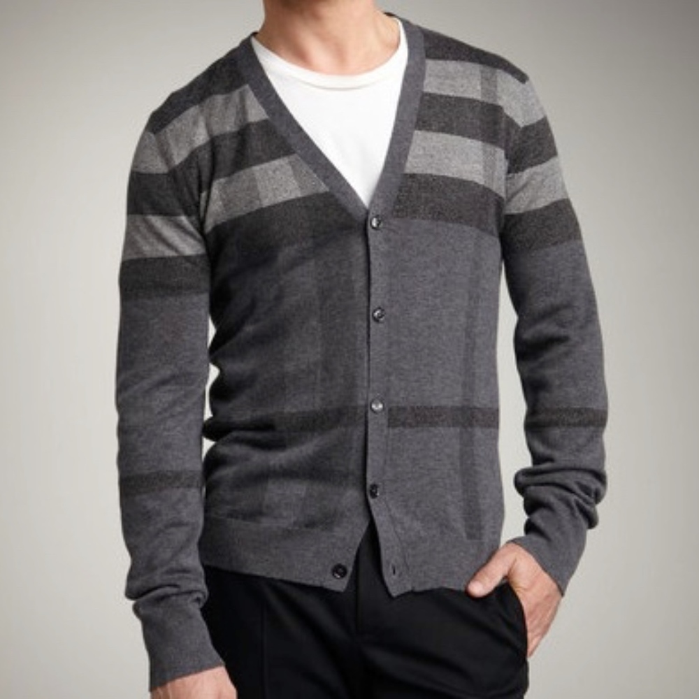 Burberry Men’s Nova Check V-Neck Cardigan Sweater